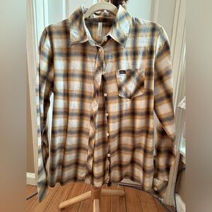RVCA Womens Casual Plaid Shirt - Brown and Cream